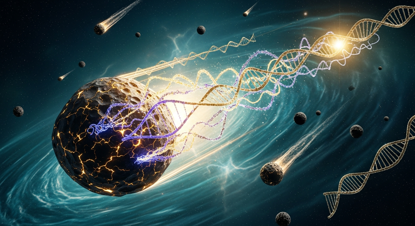 The Cosmic Origins of DNA: Did Meteorites Bring Life's Building Blocks to Earth? Introduction: The Extraterrestrial Blueprint of Life For decades, one of the most profound mysteries in science has been the genesis of life on our planet. How did the primordial soup of early Earth transform into complex, replicating organisms? While classical theories suggest that life's ingredients were synthesized in the volatile atmosphere of our young planet through lightning and geothermal energy, modern astrobiology points to a much more breathtaking hypothesis: the cosmic origins of DNA. Scientists are increasingly exploring the possibility that the fundamental building blocks of life—the very letters that make up our genetic code—were not exclusively forged on Earth, but were instead delivered from the depths of space. Through the relentless bombardment of meteorites and comets billions of years ago, the precursors to DNA and RNA may have been sown into Earth's ancient oceans. This article delves into the cutting-edge scientific evidence behind this theory, exploring how space rocks acting as cosmic vessels might have kickstarted biology as we know it. Detailed Scientific Explanation: Decoding the Stardust Carbonaceous Chondrites: The Solar System's Time Capsules To understand the extraterrestrial delivery hypothesis, scientists look to a specific class of meteorites known as carbonaceous chondrites. Making up only a small fraction of all meteorite falls, these primitive rocks are pristine time capsules from the formation of the solar system over 4.5 billion years ago. Famous examples, such as the Murchison meteorite that fell in Australia in 1969, are rich in organic carbon and have become the focal point of astrochemical research. Inside these dark, porous rocks, researchers have discovered a treasure trove of organic molecules, including amino acids (the building blocks of proteins), sugars, and lipids. However, the most groundbreaking discoveries have centered around nucleobases—the nitrogenous compounds that form the rungs of the DNA and RNA ladders. Finding the Complete Alphabet of Life DNA and RNA are constructed from five primary nucleobases: adenine (A), guanine (G), cytosine (C), thymine (T), and uracil (U). For years, scientists successfully identified the purine bases (adenine and guanine) and uracil within meteoritic samples. However, the pyrimidine bases—cytosine and thymine—remained elusive. This absence puzzled researchers and left a gap in the theory of the cosmic delivery of life's building blocks. That paradigm shifted in 2022. Utilizing ultra-sensitive, cutting-edge analytical techniques and cold-water extraction methods that prevented the delicate molecules from degrading, a team of international researchers finally detected cytosine and thymine in meteorite samples. With this monumental discovery, all five primary nucleobases necessary for the creation of DNA and RNA had officially been found in extraterrestrial rocks. The cosmic alphabet was complete. How Do DNA Precursors Form in Deep Space? The synthesis of complex organic molecules in the harsh environment of space seems counterintuitive, yet the cosmos is a highly active chemical laboratory. The creation of these nucleobases likely occurred in interstellar molecular clouds long before our solar system even formed. The process, driven by photochemistry, involves simple precursor molecules like water, carbon monoxide, ammonia, and methanol freezing onto the surfaces of microscopic dust grains. When these icy mantles are bombarded by high-energy cosmic rays and ultraviolet (UV) radiation from nearby stars, the resulting chemical reactions synthesize highly complex organic compounds. As the solar nebula collapsed to form our sun and planets, these organic-rich dust grains clumped together to form asteroids and comets, preserving the prebiotic chemistry within their frozen interiors. Furthermore, aqueous alteration—reactions occurring when ice melted inside warming asteroids—likely played a crucial role in forming more complex structures, utilizing simple precursors like hydrogen cyanide and formamide to construct purines and pyrimidines. Ruling Out Earthly Contamination: The Isotopic Proof A persistent question in meteoritic analysis is contamination: How can we be certain these DNA building blocks are truly extraterrestrial and not just earthly contaminants absorbed after the meteorite landed? The answer lies in isotope analysis. Atoms like carbon and nitrogen exist in different isotopic forms (e.g., Carbon-12 vs. Carbon-13). Organic matter formed on Earth possesses a distinct isotopic signature due to terrestrial biological processes. Meteoritic nucleobases, however, display a radically different ratio, being heavily enriched in heavier isotopes like Carbon-13 and Nitrogen-15. This unique isotopic fingerprint definitively proves that these molecules were forged in the frigid expanse of deep space, completely independent of terrestrial biology. Panspermia vs. Pseudo-Panspermia It is crucial to distinguish this chemical delivery from the classical theory of panspermia. Panspermia posits that actual, living microbes hitchhiked across the galaxy on asteroids. While highly debated, the evidence currently supports a more nuanced concept often referred to as pseudo-panspermia or precursor delivery. Meteorites did not bring life to Earth; rather, they delivered the prebiotic chemical toolkit required for life to eventually assemble itself in the nutrient-rich, warm environments of early Earth. Conclusion: The Universal Potential for Biology The realization that the cosmic origins of DNA are rooted in the icy depths of interstellar clouds dramatically reshapes our understanding of our place in the universe. The relentless bombardment of early Earth by meteorites and comets was not merely a destructive force; it was a cosmic fertilization process. By delivering the complete suite of nucleobases, amino acids, and sugars, meteorites provided the critical starting materials that ultimately led to the first self-replicating molecules. Recent sample-return missions, such as JAXA's Hayabusa2 mission to asteroid Ryugu and NASA's OSIRIS-REx mission to asteroid Bennu, are currently corroborating these findings by returning pristine, uncontaminated space rock directly to Earth. The organics found in these samples are reinforcing the theory that the chemistry of life is widespread. If the building blocks of life are universally synthesized in space and indiscriminately scattered across planetary systems, the implications for astrobiology are staggering. It suggests that the recipe for DNA is not a miraculous Earth-bound anomaly, but a standard feature of cosmic chemistry. As we gaze up at the stars, we are not just looking at cold, dead space; we are looking at the very laboratory that manufactured the blueprints of life. As Carl Sagan famously stated, we are literally made of star-stuff.