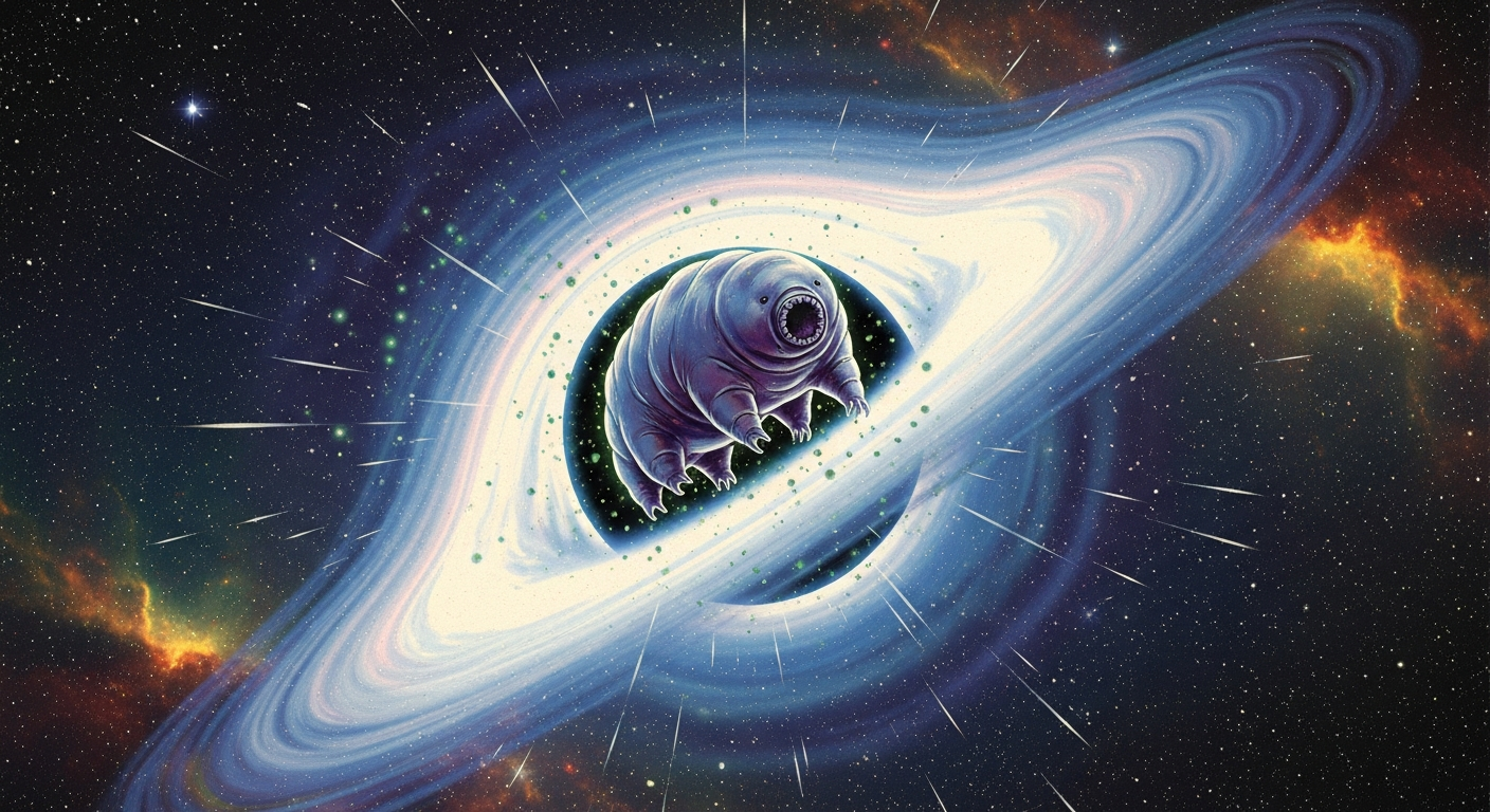 Could a Water Bear Survive Inside a Black Hole? The Ultimate Space Biology Mystery Introduction: The Ultimate Cosmic Showdown Welcome to the ultimate space biology mystery! Have you ever wondered what would happen if the toughest little creature on Earth picked a fight with the most dangerous, mysterious object in the entire universe? In the world of science, asking "what if?" is the best way to learn. Today, we are going to explore an epic imaginary battle: A Water Bear vs. A Black Hole. On one side, we have the water bear, also known as a tardigrade. It is a microscopic animal famous for surviving almost anything, from extreme heat to the freezing vacuum of outer space. On the other side, we have a black hole, a cosmic beast with gravity so strong that not even light can escape its pull. Could Earth's tiniest superhero survive a trip into the darkest place in space? Let us dive into the science to find out! Detailed Scientific Explanation: The Water Bear vs. The Black Hole Meet the Unbreakable Water Bear (Tardigrade) Before we throw our tiny friend into a black hole, we need to know what makes it so special. A water bear is a microscopic animal with eight legs that looks like a squishy, clumsy bear. Even though they are tiny—usually less than a millimeter long—they have a superpower called cryptobiosis. When the environment gets too harsh, the water bear curls up into a tiny, dried-out ball called a "tun." In this state, it slows down its body's engine (metabolism) to almost zero. Because of this superpower, scientists have found that water bears can survive being boiled, being frozen in ice, extreme radiation, and even the complete emptiness of outer space! But can this super-shield protect it from a black hole? The Cosmic Vacuum Cleaner: What is a Black Hole? Now, let's talk about the black hole. Imagine a star that is many times bigger than our Sun running out of fuel and collapsing inward. All of its weight gets crushed into a tiny point. This creates a gravitational pull so powerful that it acts like a cosmic vacuum cleaner. Nothing, not even a ray of light, can travel fast enough to escape it. A black hole has two main parts we need to worry about: the Event Horizon (the invisible "doorway" or point of no return) and the Singularity (the crushed center where gravity is infinite). Crossing the Event Horizon: The Point of No Return Imagine our water bear, floating in space in its indestructible "tun" state, drifting closer to the black hole. The first thing it meets is the Event Horizon. What happens here depends on the size of the black hole. If it is a Supermassive Black Hole (the giant kind found at the center of galaxies), the water bear might actually float right through the Event Horizon without feeling a thing! To a water bear, crossing this line would just feel like floating in regular space. But make no mistake—once it crosses that invisible line, it is trapped forever. It can never go back home. Spaghettification: The Noodle Effect If our water bear falls into a smaller, normal-sized black hole (a Stellar Black Hole), things get very bad, very quickly. Because the black hole is smaller, the gravity changes incredibly fast the closer you get. Imagine the water bear is falling feet first. The gravity pulling on its tiny, microscopic feet would be millions of times stronger than the gravity pulling on its head! This intense difference in gravity is called a tidal force. This force stretches the water bear out longer and longer, thinner and thinner, until it looks like a piece of spaghetti. Scientists actually call this Spaghettification! Even though the water bear's cryptobiosis shield is amazing, it cannot stop gravity from pulling its tiny body—and even its DNA—apart like a rubber band snapping. The Singularity: The Final Crush Let's pretend the water bear magically survived the Event Horizon and the stretching of Spaghettification. What happens at the very end of the journey? It reaches the Singularity. At the center of the black hole, all matter is crushed into a space infinitely small. At this point, the rules of biology and chemistry completely break down. The water bear relies on its cells, proteins, and atoms holding together to survive. But the gravity at the Singularity is so unbelievably strong that it crushes atoms themselves. The water bear wouldn't just die; it would stop being an animal at all, becoming just a tiny speck of crushed energy and mass added to the black hole. Conclusion: Even Superheroes Have Limits So, could a water bear survive inside a black hole? The answer to this ultimate space biology mystery is no. While tardigrades are the undisputed champions of survival on Earth, perfectly adapted to wait out freezing ice ages, boiling hot springs, and even trips to the moon, a black hole is not an environment—it is the ultimate destroyer of matter. The immense gravity, the stretching forces of spaghettification, and the crushing power of the singularity would break apart the water bear on a level that no biological superpower could ever fix. However, running this fun thought experiment teaches us something amazing. It shows us just how incredibly tough life on Earth can be, while also reminding us of the awesome, unstoppable power of the universe's greatest mysteries. The water bear might not beat the black hole, but it will always be our favorite microscopic superhero!