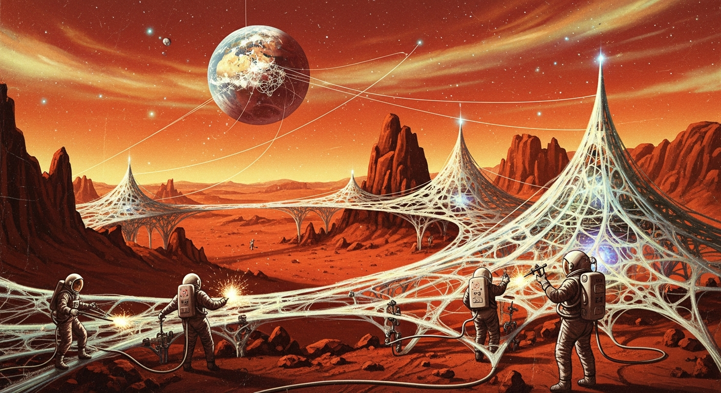 The Cosmic Web: How Spider Silk Could Help Astronauts Build Homes on Mars Introduction: A Super-Powered Material for the Red Planet Imagine you are an astronaut on a mission to Mars. After a long, bumpy ride through space, you finally land on the Red Planet. But wait—where are you going to live? You cannot exactly pack a house full of heavy bricks, wood, and steel into a rocket ship. Rockets need to be as light as possible to fly, and every extra pound costs a lot of money. So, what is the solution? The answer might be hiding right in your backyard: spider silk. In the exciting world of space exploration, scientists are always looking for smart, lightweight ways to build Mars habitats. It turns out that spider silk—the exact same material garden spiders use to spin their webs—might be the ultimate space building material. Let's dive into the amazing science of how astronauts could use a "cosmic web" to build safe and strong homes on Mars! The Science Behind the Silk: Nature's Strongest String To understand why spider silk is so special, we have to look at it closely like a scientist. Spider silk is made of special natural proteins. Believe it or not, pound for pound, spider silk is up to five times stronger than steel and tougher than Kevlar (the super-strong material used to make bulletproof vests). Yet, it is incredibly lightweight and stretchy. If you had a piece of spider silk as thick as a pencil, it could catch a flying jet plane in mid-air! Because it is so strong and light, it is the perfect material for building homes on Mars. But how do we get enough spider silk? We cannot send millions of spiders on a rocket ship—they would get very hungry, and spiders do not like working in teams! Instead, scientists have a brilliant trick up their sleeves. Building on Mars: Growing a Cosmic Web To make tons of spider silk without any spiders, scientists use an amazing process called bio-manufacturing. They take the DNA (the biological instruction manual) that tells a spider how to make silk, and they put that DNA into tiny living microbes, like yeast or bacteria. These tiny microbes act like microscopic factories. When astronauts travel to Mars, they just need to bring a small test tube of these special microbes. Once they land, the astronauts can feed the microbes simple sugars and water. The microbes will read the spider DNA and start pumping out pure spider silk proteins! This means astronauts can literally "grow" their building materials right there on the planet. Once the spider silk proteins are grown, they can be spun into thick, unbreakable ropes or woven into giant sheets of fabric. Astronauts could use these tough silk fabrics to create huge, inflatable tents. To protect themselves from dangerous space radiation and the freezing cold, they could cover these silk tents with Martian dirt, known as regolith. The spider silk acts like a super-strong skeleton, holding the dirt in place and keeping the astronauts safe inside. Conclusion: A Web of Possibilities in Space Building homes on Mars is one of the biggest challenges for the future of space exploration. By looking closely at nature, scientists have found a solution that is lighter, stronger, and smarter than almost anything humans have ever invented from scratch. Using spider silk to build Mars habitats shows us that even the smallest bugs on Earth can inspire gigantic leaps for humanity in space. So, the next time you see a spider spinning its web in the corner of your garden, do not just see a simple bug. See a tiny, brilliant engineer, whose web design might one day help astronauts live among the stars!